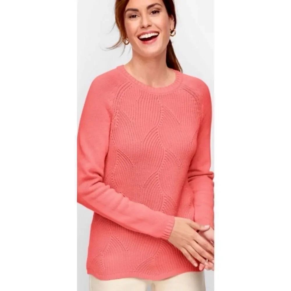 Talbots Plus Pointelle Raglan Sweater Salmon Rose Women’s Size X